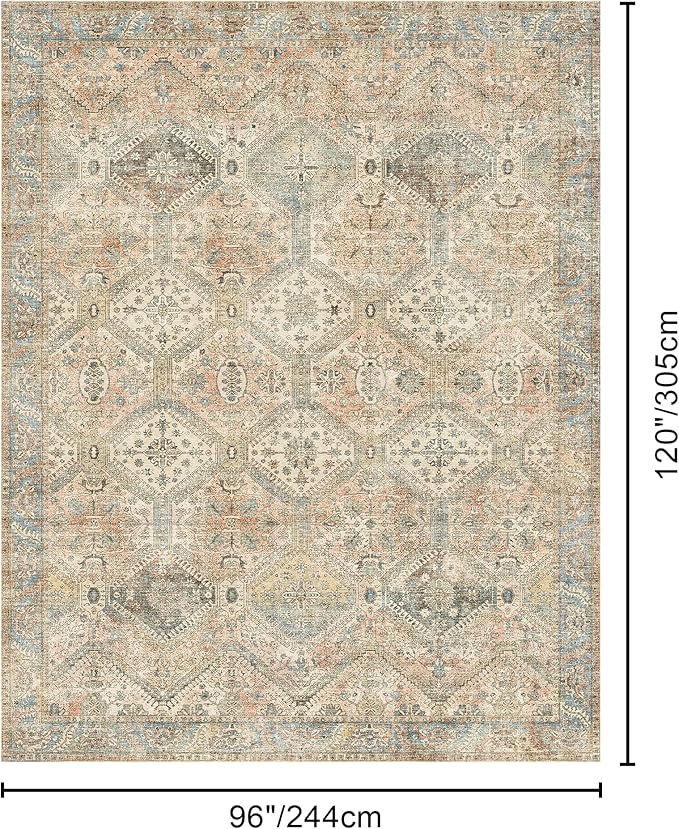 Bavni 8x10 Area Rugs for Living Room, Machine Washable Rug Non Slip, Vintage Chenille Distressed Print Carpet, Large Low Pile Ultra-Thin Lightweight Rugs for Bedroom, Dining Room, Office, Wood Brown