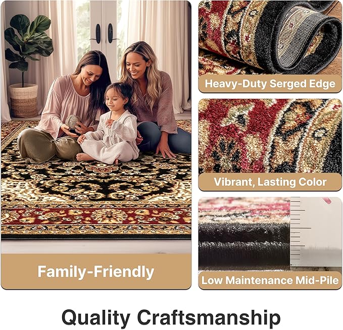 Well Woven Barclay Collection Medallion Kashan Black 2x4 Area Rug - for Entryways, Small Bedrooms, Living Rooms