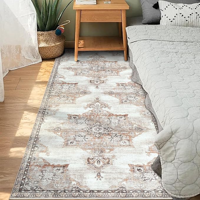 2x6 Rug Runner Rugs: Washable Boho Vintage Kitchen Hallway Rug Indoor Medallion Soft Non Slip Ultra Thin Non-Shedding Front Door Mat for Entryway Kitchen Bedroom (Brown, 2' x 6')