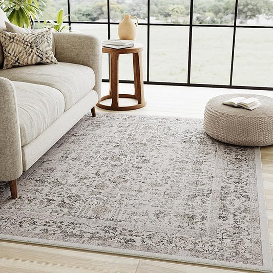 Black Area Rug 3x5 Office Entryway Rug Machine Washable Kitchen Vintage Distressed Non Slip Carpet Indoor Retro Floral Accent Throw Door Mat for Bathroom Bedroom Dining Living Room