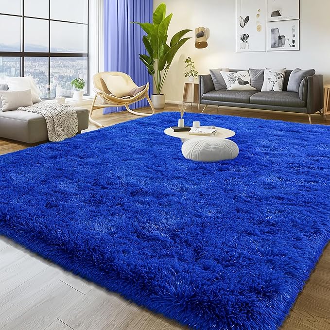 6x9 Fluffy Fuzzy Area Rug for Living Room Bedroom, Ultra Soft Large Living Room Rugs, Non Slip Thick Shag Rug for Dorm, Kids Girls Boys Rug for Home Decor Aesthetic, Bright Blue