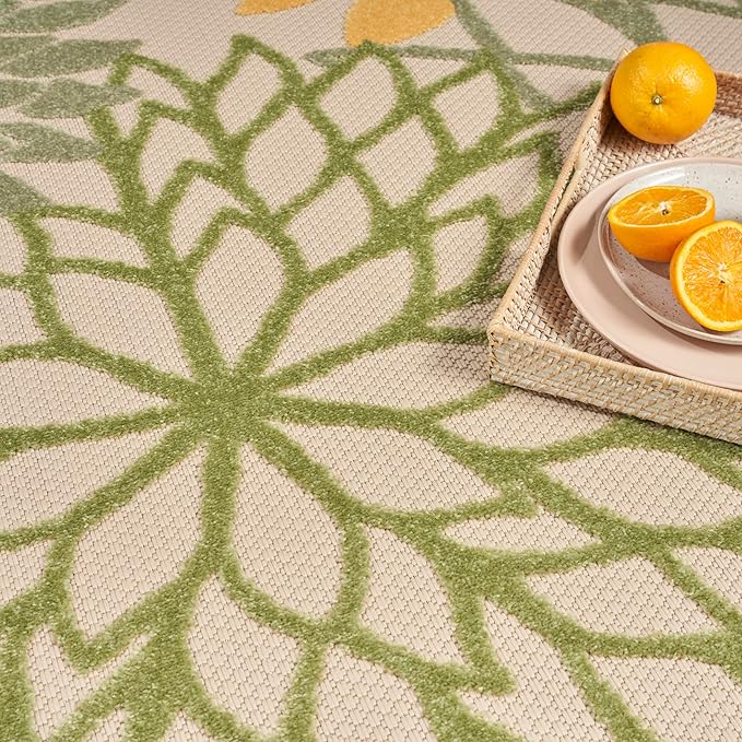 Nourison Aloha Tropical Indoor/Outdoor Green Multicolor 6' x 9' Area Rug, Easy Cleaning, Non Shedding, Bed Room, Living Room, Dining Room, Backyard, Deck, Patio (6x9)