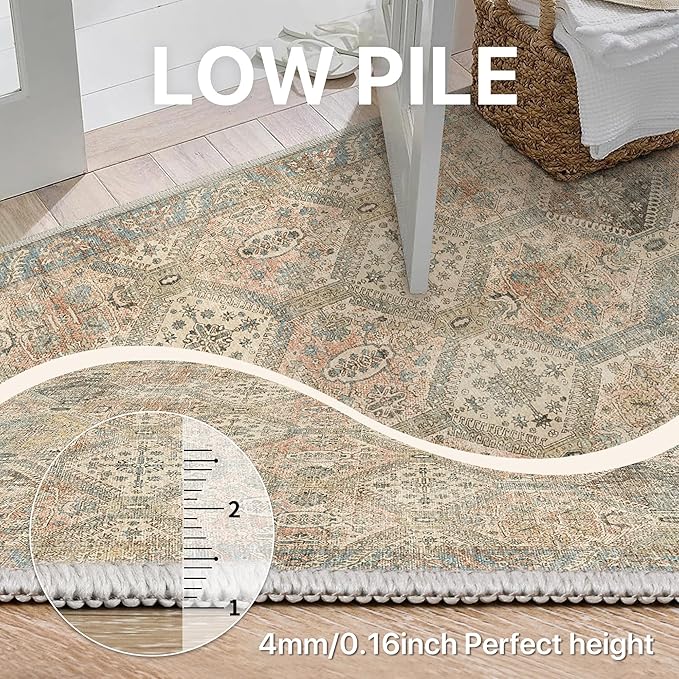 Bavni 10x14 Area Rugs for Living Room, Machine Washable Rug Non Slip, Vintage Chenille Distressed Print Carpet, Large Low Pile Ultra-Thin Lightweight Rugs for Bedroom, Dining Room, Office, Wood Brown