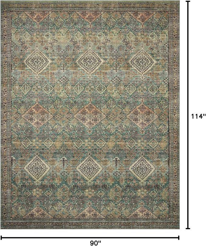 Loloi Magnolia Home by Joanna Gaines Sinclair Collection SIN-03 Turquoise/Multi 7'-6" x 9'-6", .25" Pile Height, Machine Washable, Area Rug