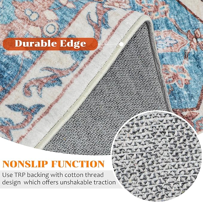 2x3 Area Rugs, Washable Entry Rug Indoor Door Mat Vintage Boho Stain Resistant Non-Slip Non-Shedding Carpet Small Bath Mat Low Pile Rug for Entryway Kitchen Laundry Bathroom