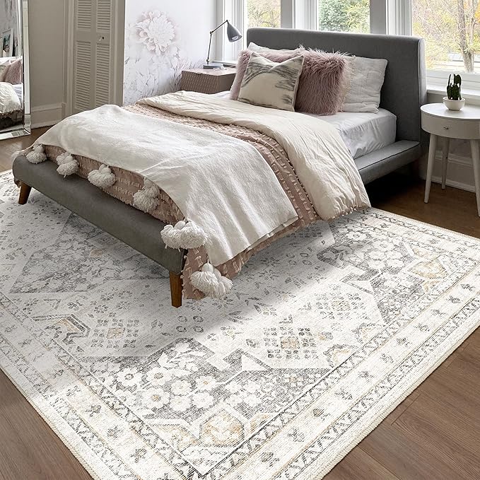 Washable Area Rugs 5x7, Non Slip Low Pile Area Rug for Living Room, Dining Room, Bedroom
