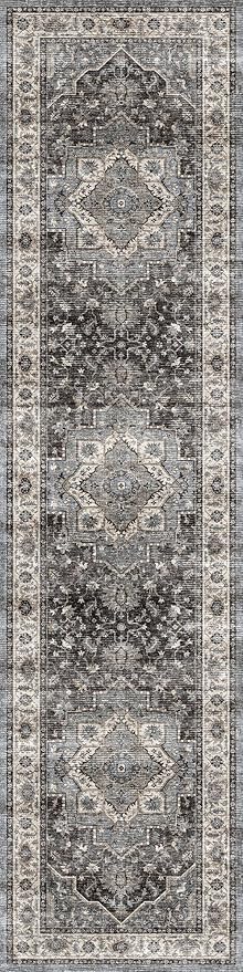 Dripex 2x8 Runner Rug, Machine Washable Non Slip Area Rug,Boho Kitchen Runner Rug, 0.24" Low Pile Vintage Rug, Floor Carpet for Entryway, Hallway, Kitchen and Corridor,Dark Blue and Green