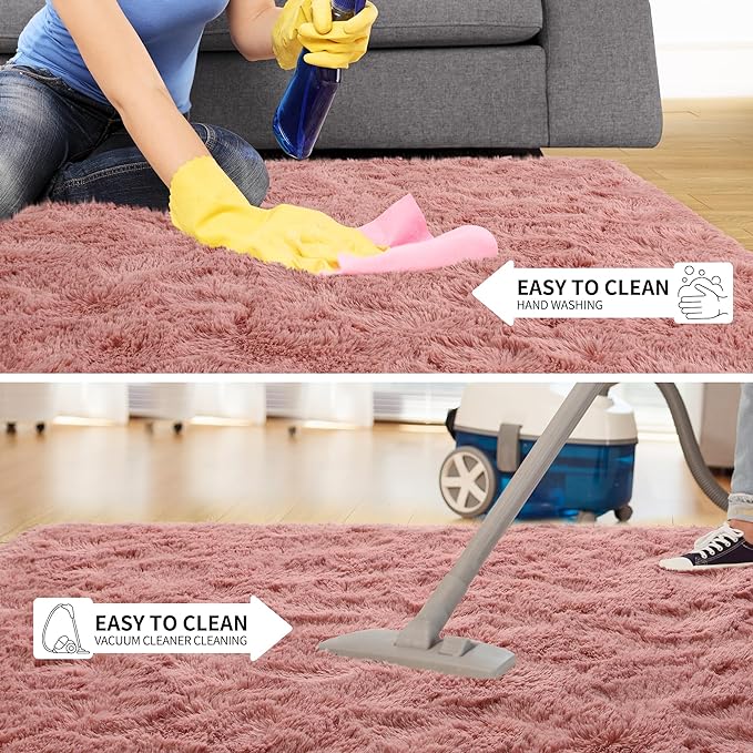 Tepook Super Soft Fluffy Rugs for Bedroom, Shag 5x8 Area Rugs for Living Room, Modern Shaggy Rug Fuzzy Carpets for Kids, Plush Indoor Nursery Home Decor Rug with Non-Slip Bottom, Blush