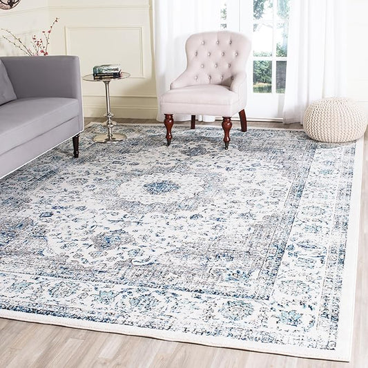 SAFAVIEH Evoke Collection X-Large Area Rug - 12' x 18', Ivory & Grey, Shabby Chic Oriental Medallion Design, Non-Shedding & Easy Care, Ideal for High Traffic Areas in Living Room, Bedroom (EVK220D)