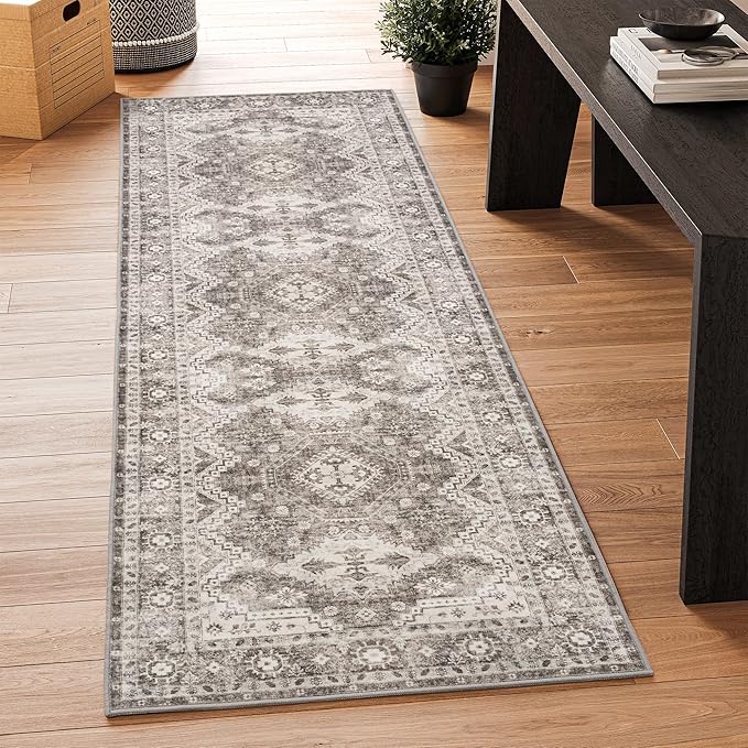 Rugland 2'6x8' Runner Rug - Stain Resistant Entryway Rug, Anti Slip Backing Hallway Runner Rug, Vintage Tribal Area Rugs (TPR07-Ivory, 2'6x8')