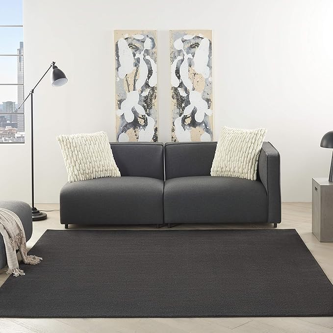 Nourison Essentials Indoor/Outdoor Black 5' x Square Area Rug, Easy Cleaning, Non Shedding, Bed Room, Living Room, Dining Room, Backyard, Deck, Patio (5 Square)