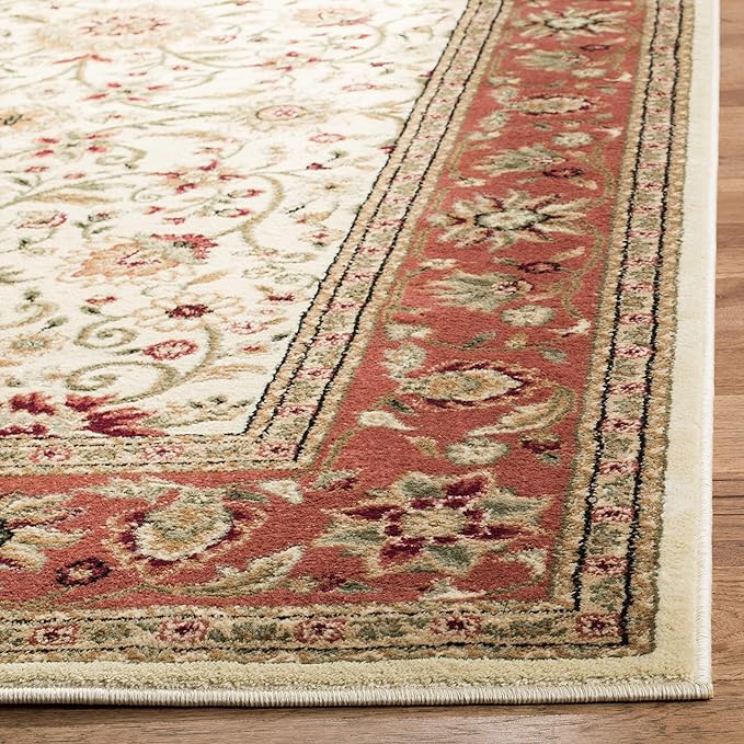 SAFAVIEH Lyndhurst Collection 8' Square Ivory/Rust LNH212R Traditional Oriental Non-Shedding Living Room Bedroom Area Rug