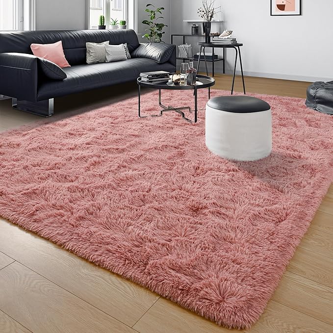 Tepook Super Soft Fluffy Rugs for Bedroom, Shag 5x8 Area Rugs for Living Room, Modern Shaggy Rug Fuzzy Carpets for Kids, Plush Indoor Nursery Home Decor Rug with Non-Slip Bottom, Blush