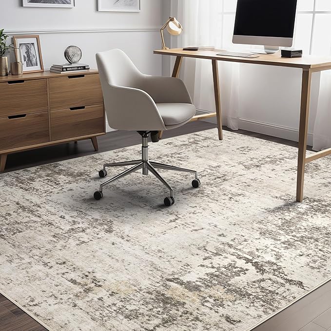 10x12 Area Rug Living Room Rugs - Washable Neutral Modern Abstract Soft Thin Large Rug Indoor Floor No Slip Rug Carpet for Bedroom Under Dining Table Home Office Decor - Dark Brown