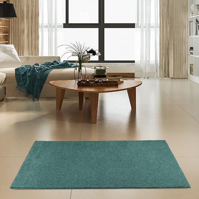 Furnish my Place Modern Plush Solid Color Rug - Teal, 4' x 22', Pet and Kids Friendly Rug. Made in USA, Area Rugs Great for Kids, Pets, Event, Wedding