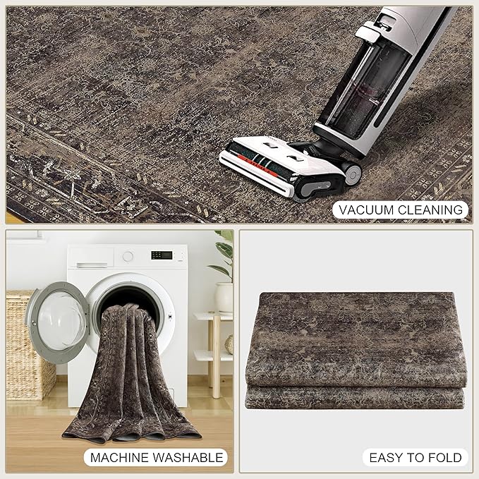 2x6 ft Runner Rug - Washable Boho Area Rug, Non-Slip Indoor Outdoor Carpet for Kitchen, Hallway, and Entryway