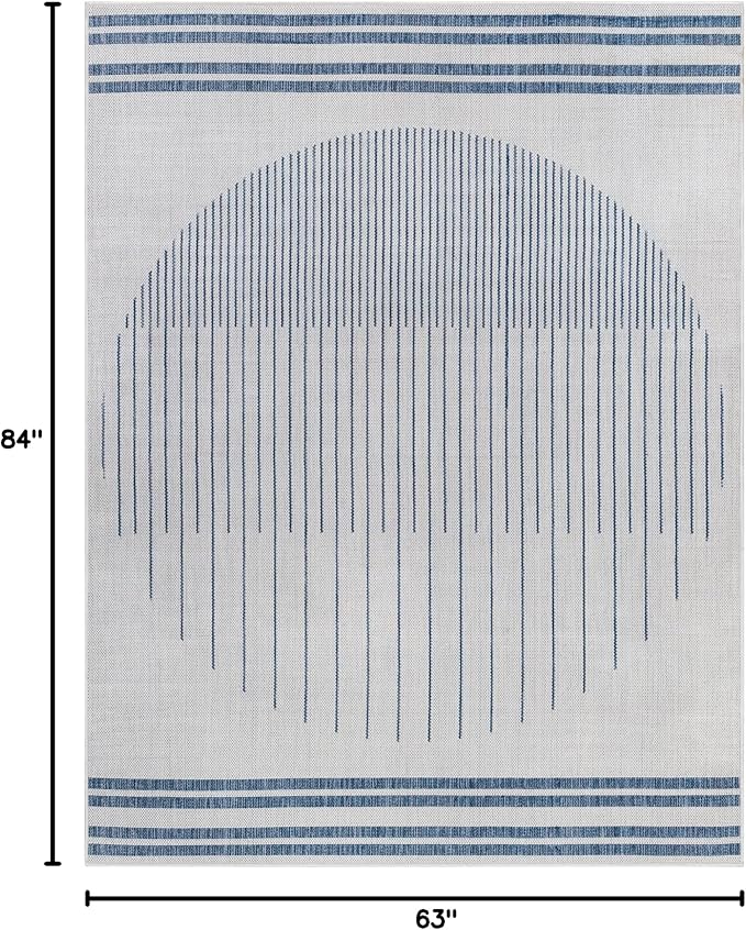 Livabliss Long Beach Global Area Rug, 5'3" x 7', Gray/Blue, (5' x 7')