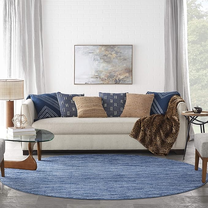 Nourison Essentials Indoor/Outdoor Navy Blue 10' x Round Area Rug, Easy Cleaning, Non Shedding, Bed Room, Living Room, Dining Room, Backyard, Deck, Patio (10 Round)