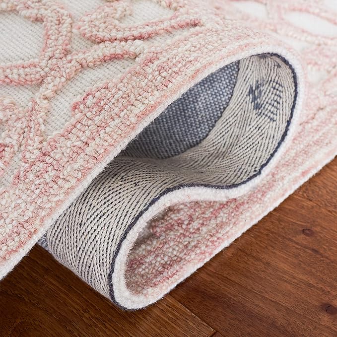 SAFAVIEH Trace Collection Runner Rug - 2'3" x 8', Ivory & Pink, Handmade Scroll Wool, Ideal for High Traffic Areas in Living Room, Bedroom (TRC103U)