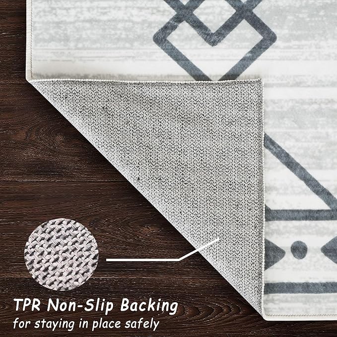 vivorug Washable Rug, Ultra Soft Runner Rug 2x7, Non Slip Floor Carpet, Runners for Hallway Living Room Indoor, Moroccan Western (Ivory/Grey, 2'x7')