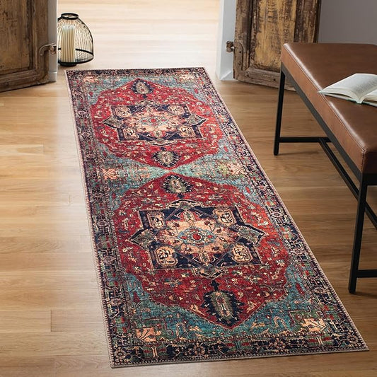 Keen Home Design 2x10 Rug - Machine Washable Runner Rug with Non-Slip Backing, Ideal for Hallway, Entryway, Kitchen, Laundry Room - Vintage, Easy Clean, Durable, Low Pile Rug - (2'6" x 10')