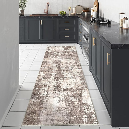 2x6 Runner Rug Machine Washable Area Rug Grey Hallway Abstract Low Pile Carpet Bedroom Living Room Office Dining Room Kitchen Laundry Room Non Slip