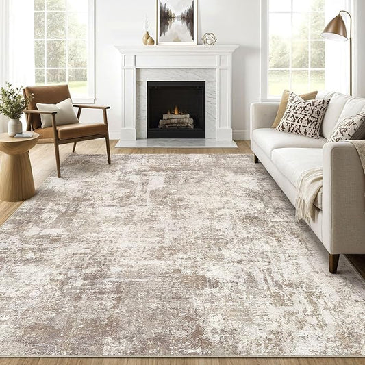 10x12 Area Rugs Living Room: Washable Large Abstract Soft Rug Stain Resistant Indoor Floor Non-Slip Accent Carpet for Women Modern Home Enthusiasts Aged 25-45 - Bedroom Nursery Playroom- Beige Brown