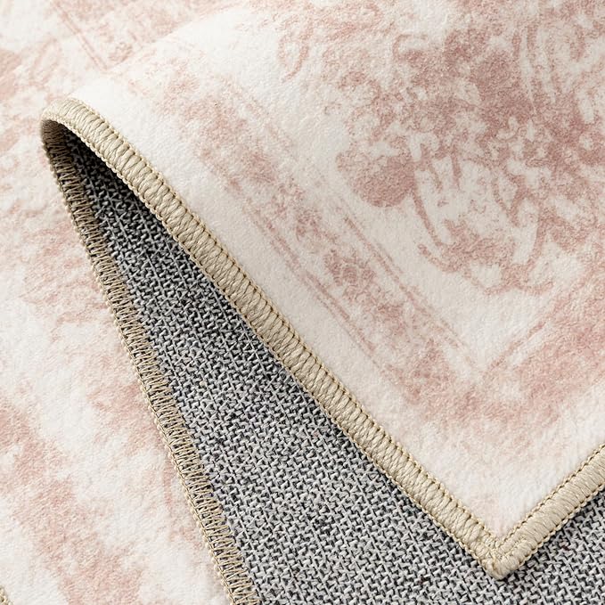 Washable Rug 6x9 Area Rug for Living Room Pink Vintage Boho Medallion Large Distressed Retro Carpet Non Slip Indoor Low Pile Small Soft Bedroom Dining Room Home Office