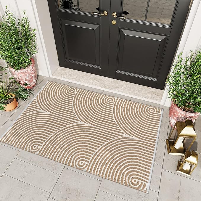 Tiffasea Front Door Mat Entrance Washable Entryway Rug 3'x5' Indoor Door Mat, Cotton Woven Tan Outdoor Porch Rug Reversible Entry Carpet Outside for Patio Bedroom Kitchen