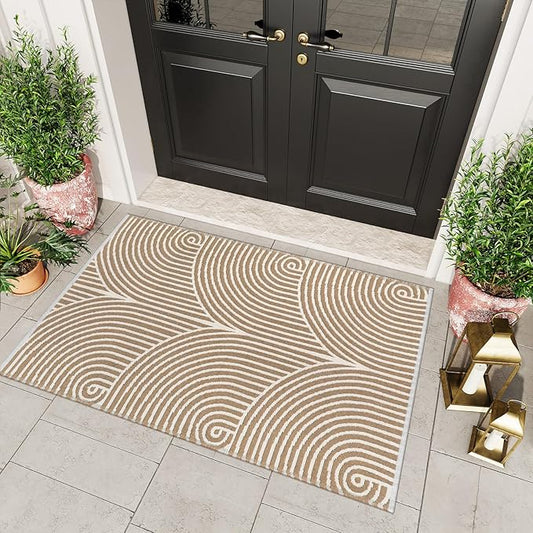 Tiffasea Front Door Mat Entrance Washable Entryway Rug 3'x5' Indoor Door Mat, Cotton Woven Tan Outdoor Porch Rug Reversible Entry Carpet Outside for Patio Bedroom Kitchen