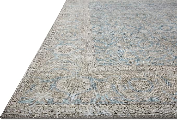 Loloi II Wynter Collection WYN-10 Ocean/Silver 5'-0" x 7'-6", .13" Thick, Area Rug, Soft, Durable, Printed, Vintage Inspired, Low Pile, Non-Shedding, Easy Clean, Living Room Rug