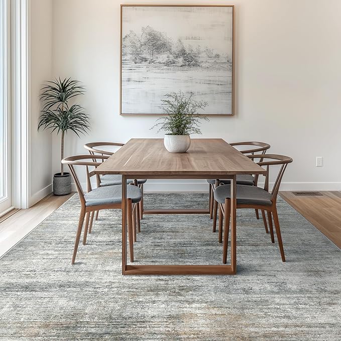 Bavni 5x7 Rug, Abstrcat Machine Washable Rug Non-Slip, Soft Mordern Lightweight Area Rug, Stain Resistant Rugs for Living Room, Bedroom, Dining Room, Granite Gray
