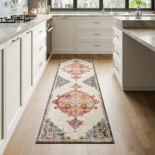 Dripex 2x8 Runner Rug, Machine Washable Non Slip Area Rug,Boho Kitchen Runner Rug, No Pile Lightweight Vintage Rug, Floor Carpet for Entryway, Hallway, Kitchen and Corridor,Multi