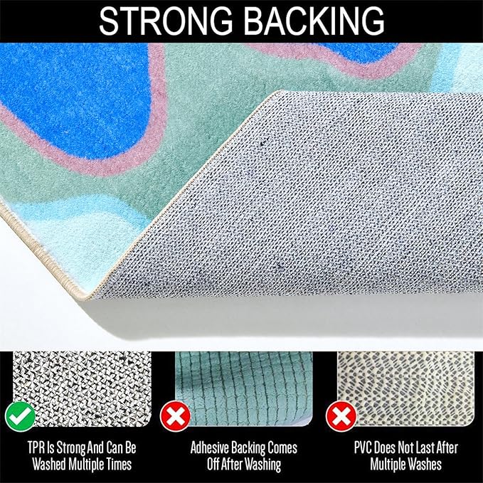 Vintage Abstract 4x6 Area Rug Ultra Thin Funky Aesthetic Colorful Striped Living Room Rug Washable Cute Blue Throw Carpet for Kitchen Entryway Bedroom Dorm Nursery