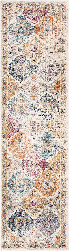 SAFAVIEH Madison Collection Runner Rug - 2'3" x 6', Cream & Multi, Boho Chic Distressed Design, Non-Shedding & Easy Care, Ideal for High Traffic Areas in Living Room, Bedroom (MAD611B)