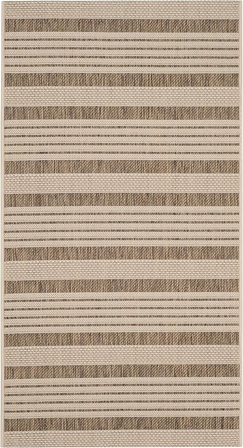 SAFAVIEH Courtyard Collection Accent Rug - 2'7' x 5', Brown & Bone, Stripe Design, Non-Shedding & Easy Care, Indoor/Outdoor & Washable-Ideal for Patio, Backyard, Mudroom (CY6062-242)