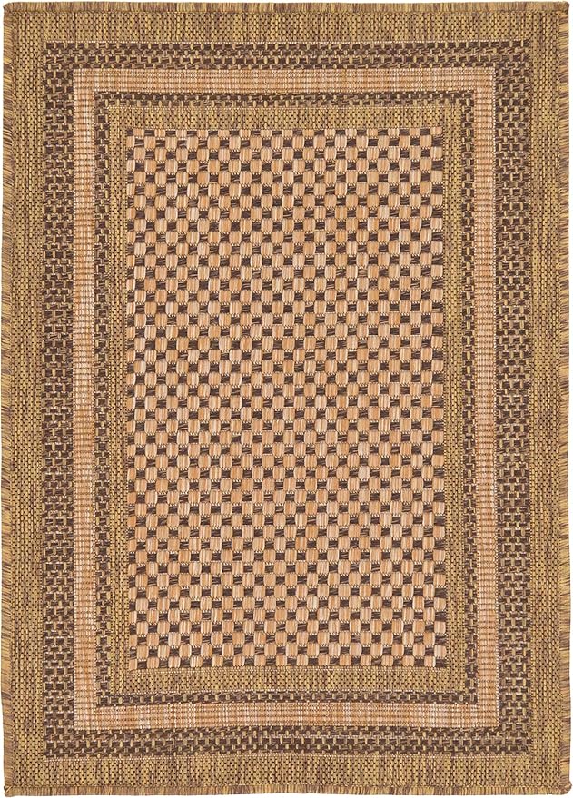 Unique Loom Outdoor Border Collection Area Rug - Multi Border (2' 2" x 3' Rectangle, Light Brown/ Brown)