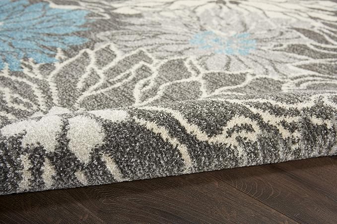 Nourison Passion Charcoal/Blue 1'10" x 6' Area Rug, Floral, Farmhouse, Easy Cleaning, Non Shedding, Bed Room, Living Room, Dining Room, Kitchen, (6' Runner)