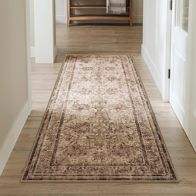 SONGMICS HOME Area Rug, 2x6 ft Living Room Rug, Non-Slip Carpet, Farmhouse Style Rug, Home Decor, for Bedroom, Kitchen, Entryway, Dining Room, Machine Washable, Cappuccino Beige UTAR082K01