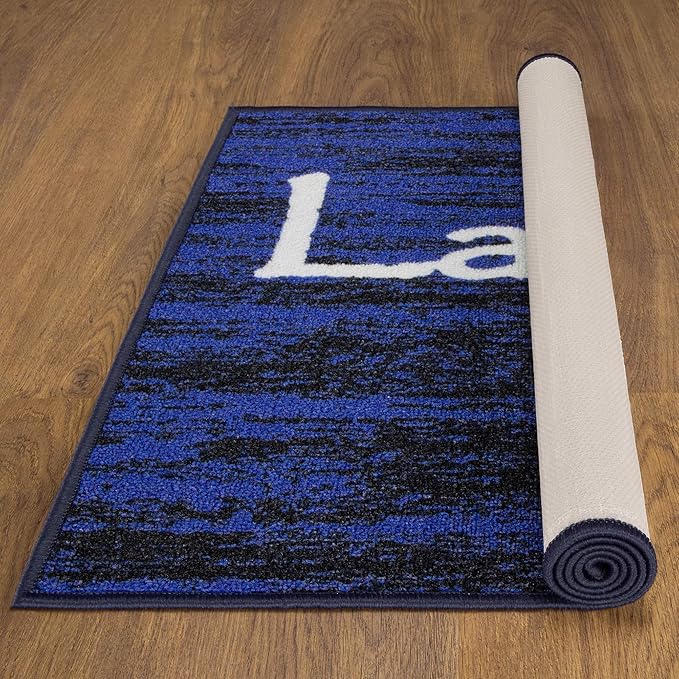 Ottomanson Machine Washable Text Design Laundry Room Rug Non-Slip Rubberback 2x3 Pack of 2 Laundry Area Rug for Laundry Room, Bathroom, Washroom, 26" x 35" - Pack of 2, Black/Blue