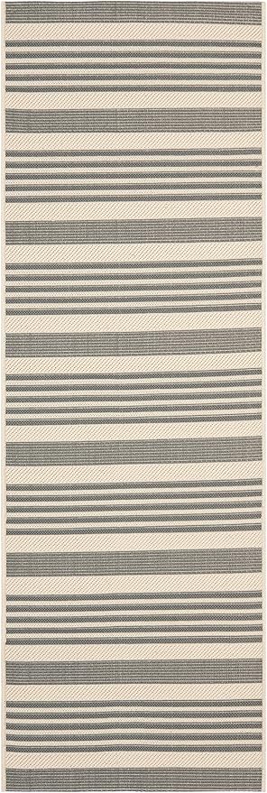 SAFAVIEH Courtyard Collection Runner Rug - 2'3' x 14', Grey & Bone, Stripe Design, Non-Shedding & Easy Care, Indoor/Outdoor & Washable-Ideal for Patio, Backyard, Mudroom (CY6062-236)