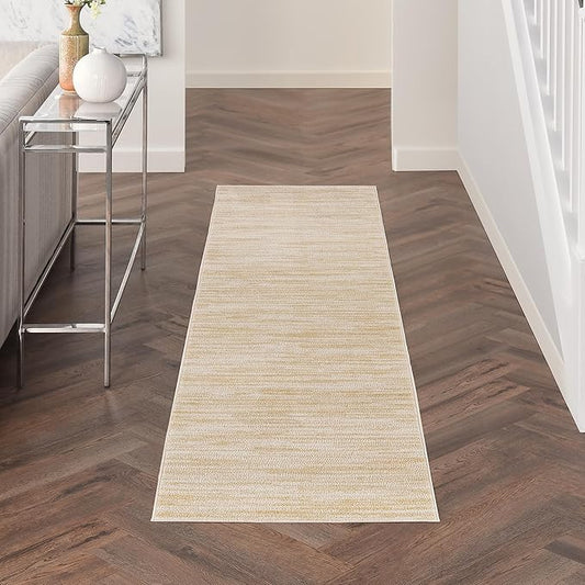 Nourison Essentials Indoor/Outdoor Ivory Gold 2'2" x 7'6 Area Rug, Easy Cleaning, Non Shedding, Bed Room, Living Room, Dining Room, Backyard, Deck, Patio (2x8)