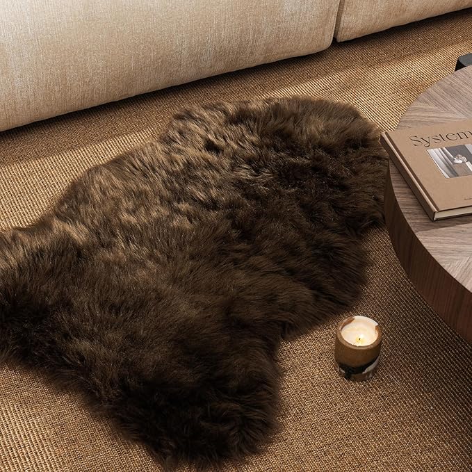 Ashler Faux Fur Rug, Fluffy Shaggy Area Rug, Ultra Soft 2 x 3 Feet Sheepskin Fur, Dark Coffee Fuzzy Machine Washable Shag, Nursery Decor Throw for Bedroom, Living Room, Kids Room
