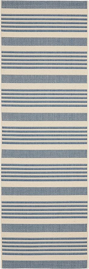 SAFAVIEH Courtyard Collection Runner Rug - 2'3' x 16', Beige & Blue, Non-Shedding & Easy Care, Indoor/Outdoor & Washable-Ideal for Patio, Backyard, Mudroom (CY6062-233)