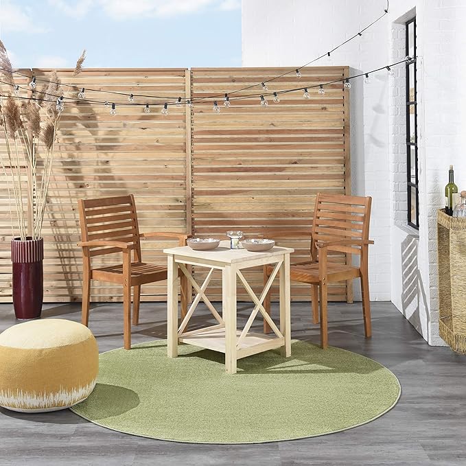 Nourison Essentials Indoor/Outdoor Green 6' x Round Area Rug, Easy Cleaning, Non Shedding, Bed Room, Living Room, Dining Room, Backyard, Deck, Patio (6 Round)