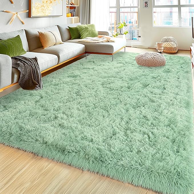 Ultra Fluffy Rug for Living Room Bedroom, 5x7 Fuzzy Large Area Rug for Living Room, Plush Soft Shag Carpet for Girl Boy Kids, Non Slip Rug Modern Indoor Home Decor Aesthetic, Sage Green