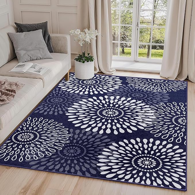 LuxStep Area Rug, 5'x7' Entryway Rug, Non-Slip Washable Hallway Runner Rug, Ultra-Thin Foldable Indoor Carpet for Kitchen Bedroom Bathroom, Blue