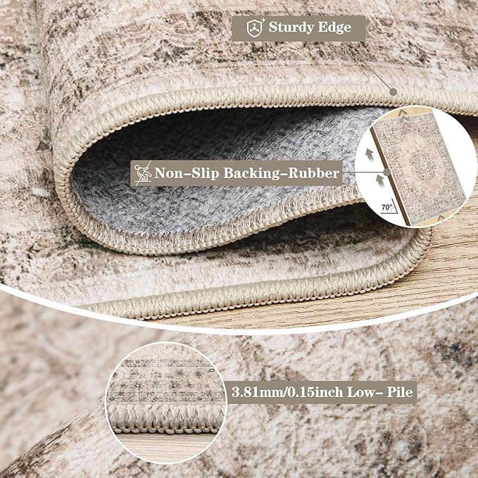 2x3 Area Rugs for Entryway: Washable Vintage Rug Indoor Soft Non-Slip Distressed Doormat for Bedroom Bathroom Kitchen Home Office (Brown, 2'x3')