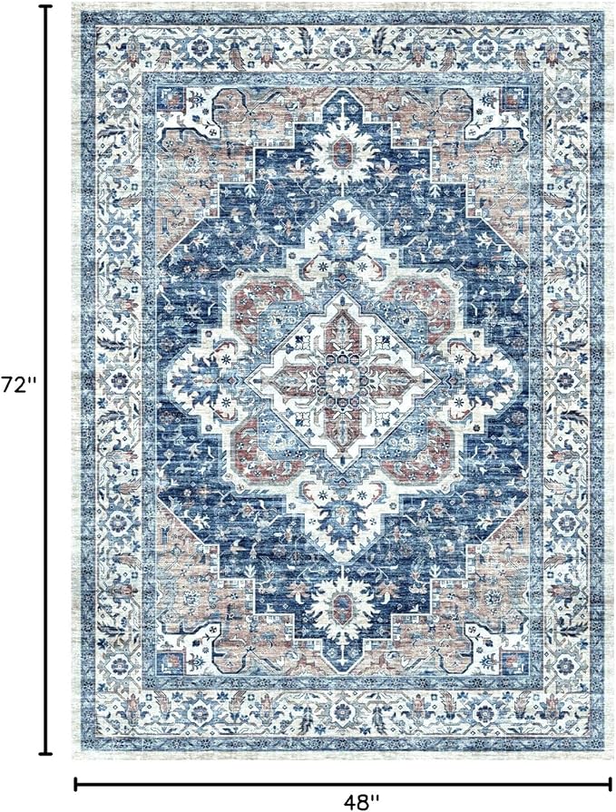 Washable Rugs 4x6, Stain Resistant Lightweight Anti-Skid Rugs for Living Room, Distressed Vintage Boho Rug Floor Carpet Bedroom Dining Room Office