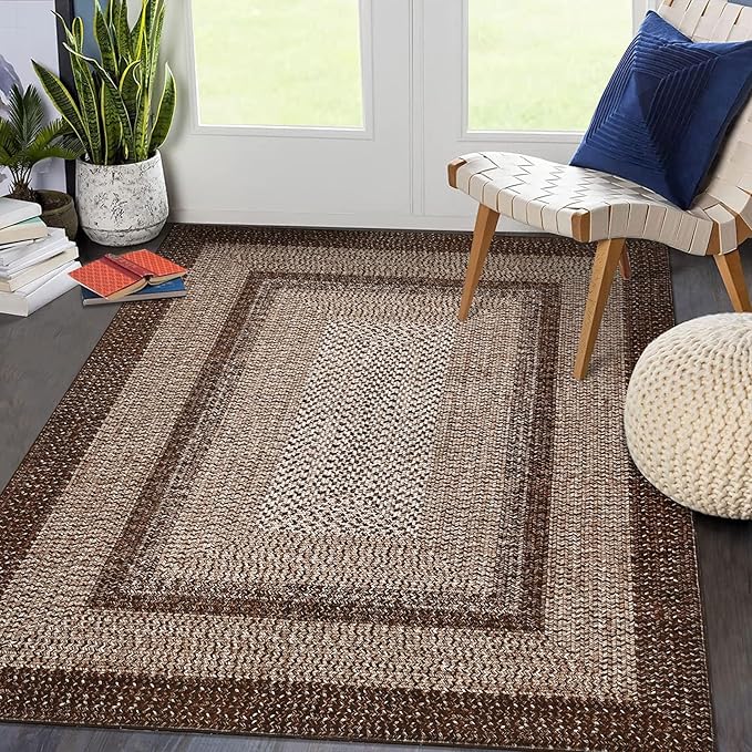 Printed Living Room Rug 3x5 Washable Rug for Bedroom Modern Farmhouse Braid Look Non Slip Small Area Rug Soft Low Pile Stain Resistant Carpet for Office Nursery Dining Room 3'x5'